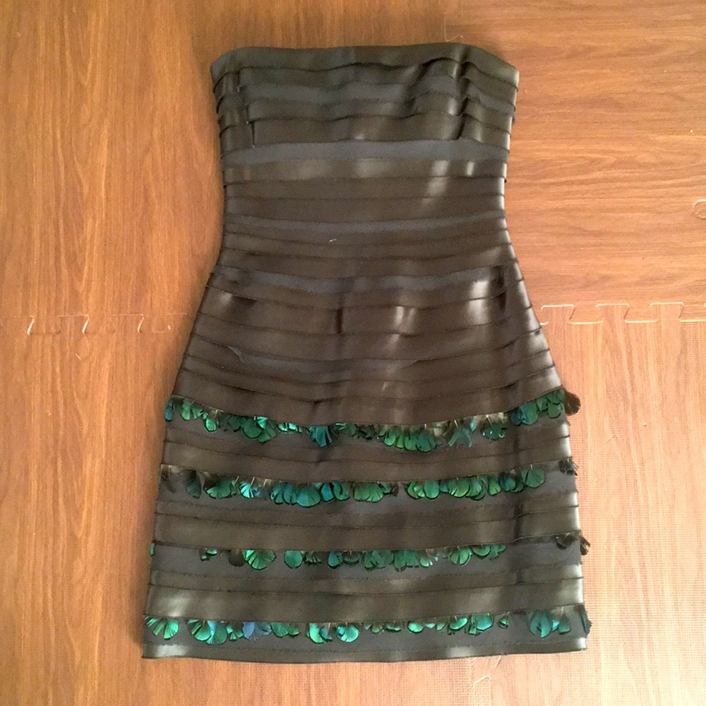 Satin Iridescent Feather Sheath Dress